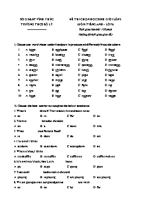 Đề thi chọn học sinh giỏi lần 2 môn Tiếng Anh Lớp 6 - Trường THSC Bố Lý (Có đáp án)